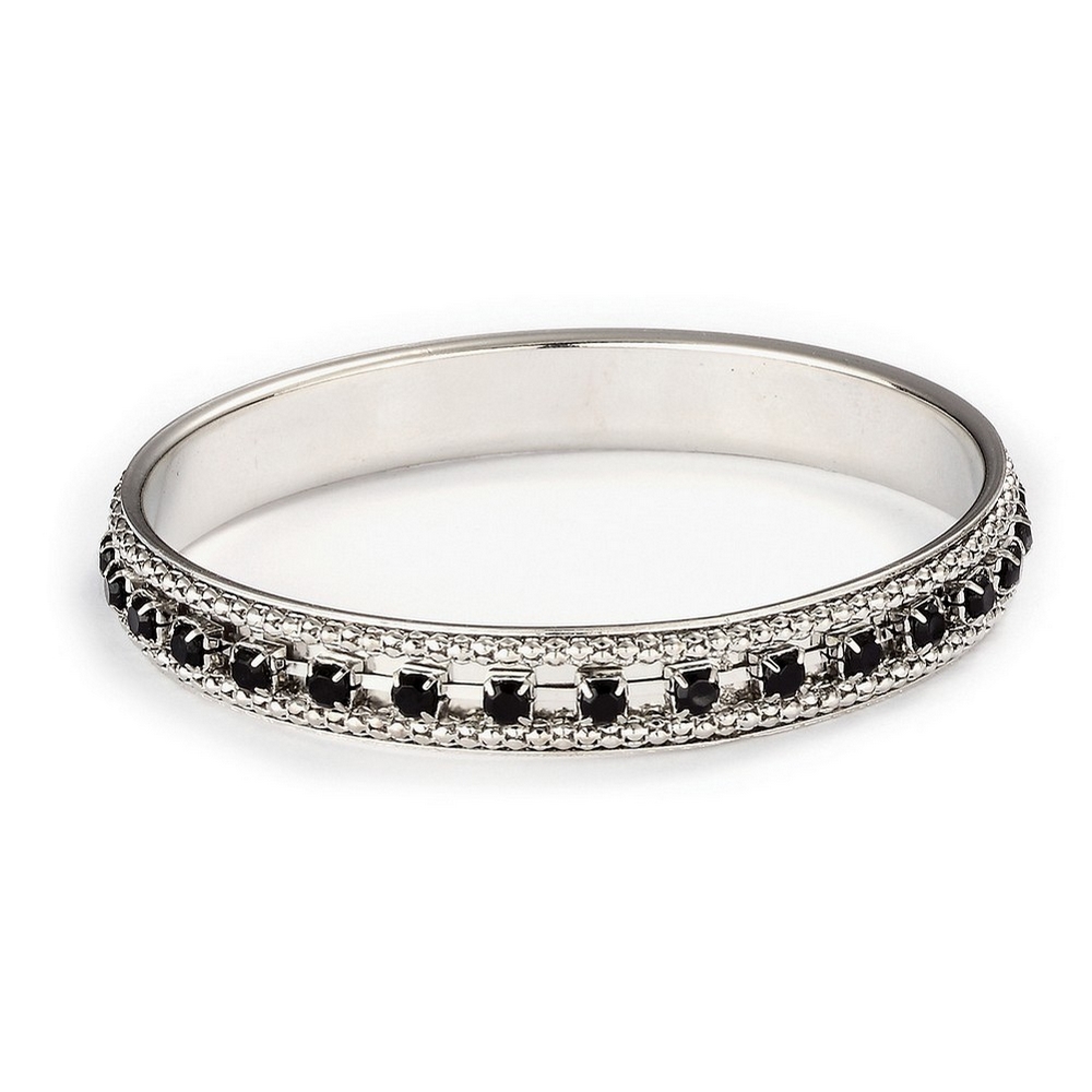 Bangle crystal glass studded 10mm silver & black