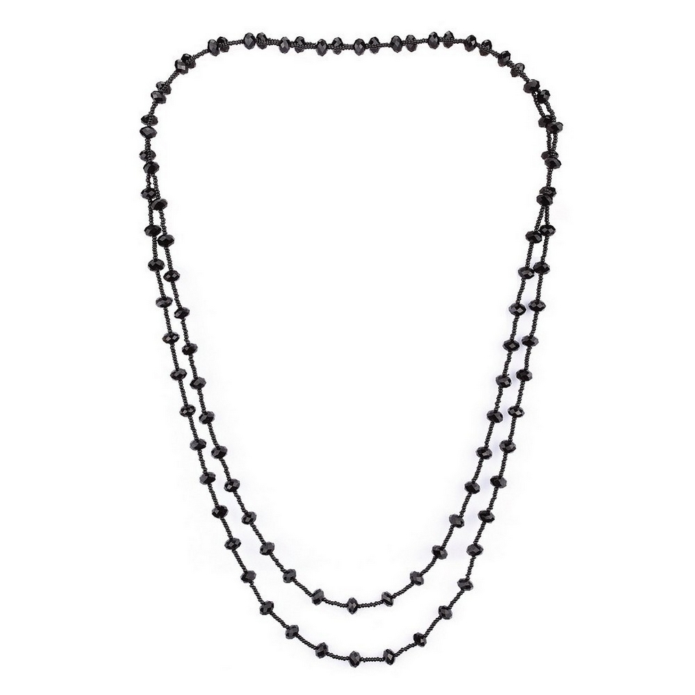 Bead string necklace crystal glass faceted black