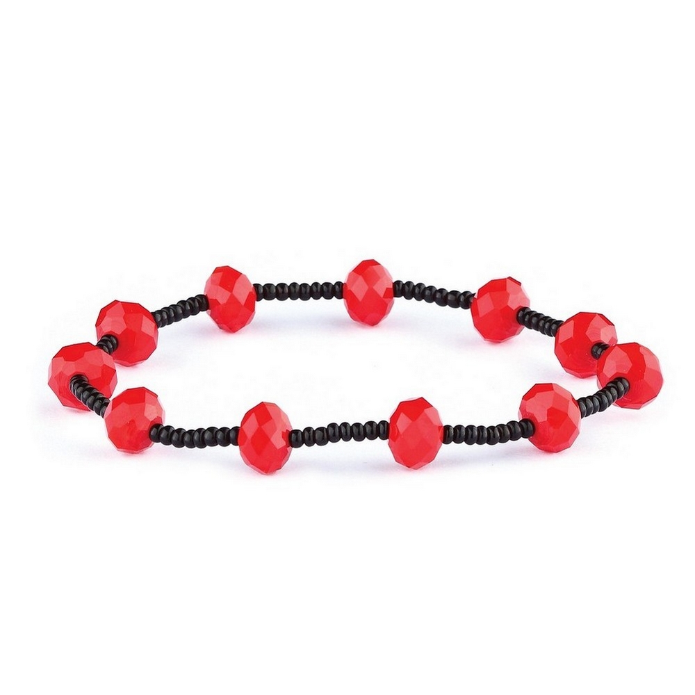 Bracelet crystal glass faceted 8mm with seed beads black & red