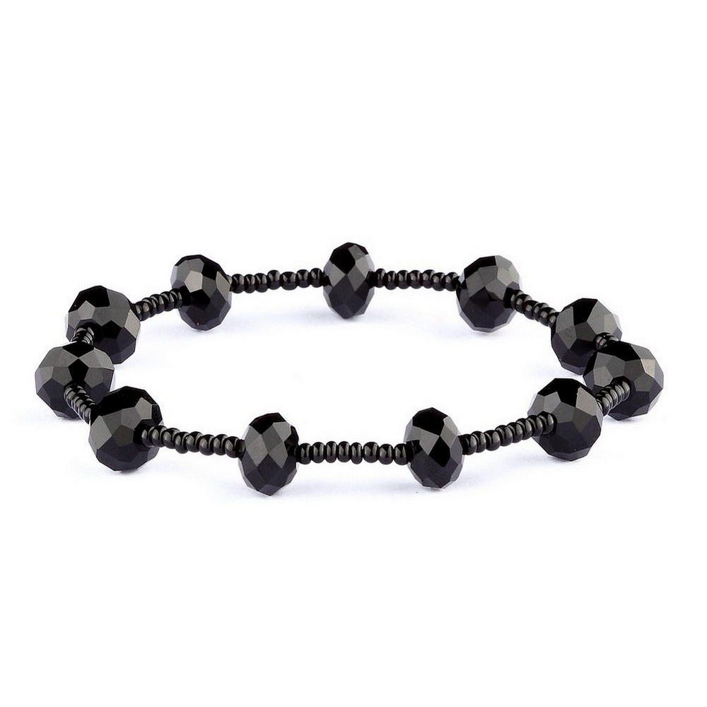 Bracelet crystal glass faceted 8mm with seed beads black