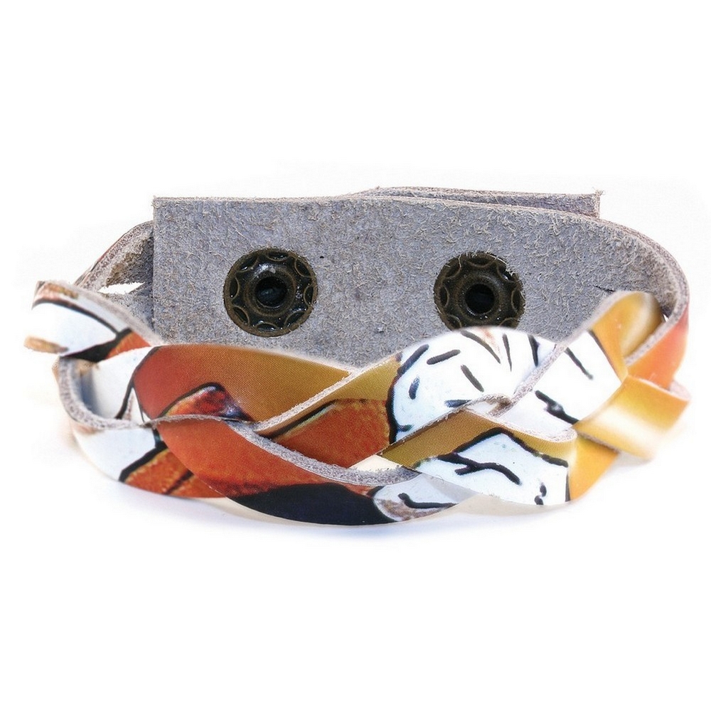Bracelet leather plaited poster print 10mm