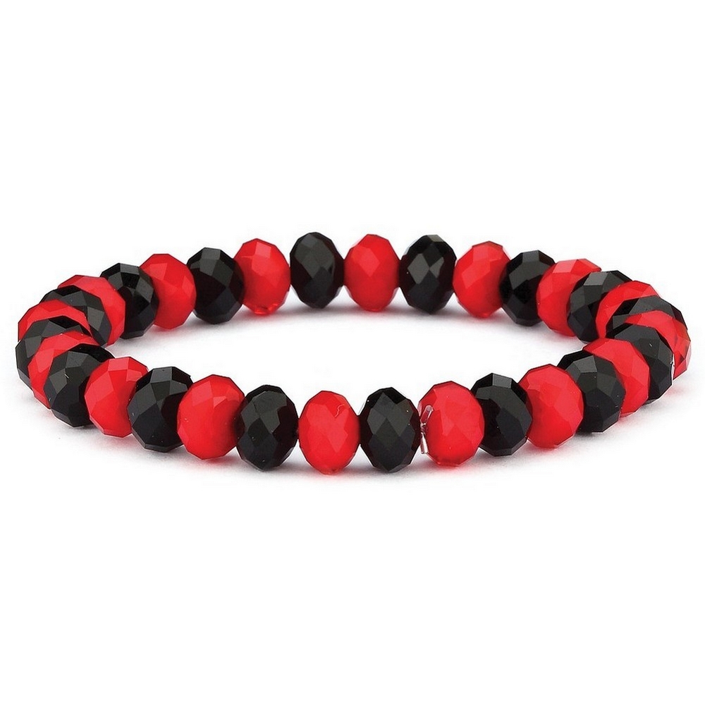 Bracelet crystal glass 8mm faceted beads black & red