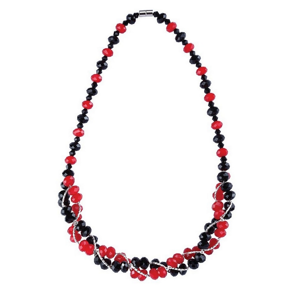 Bead string necklace crystal glass faceted bead 45cm black & red