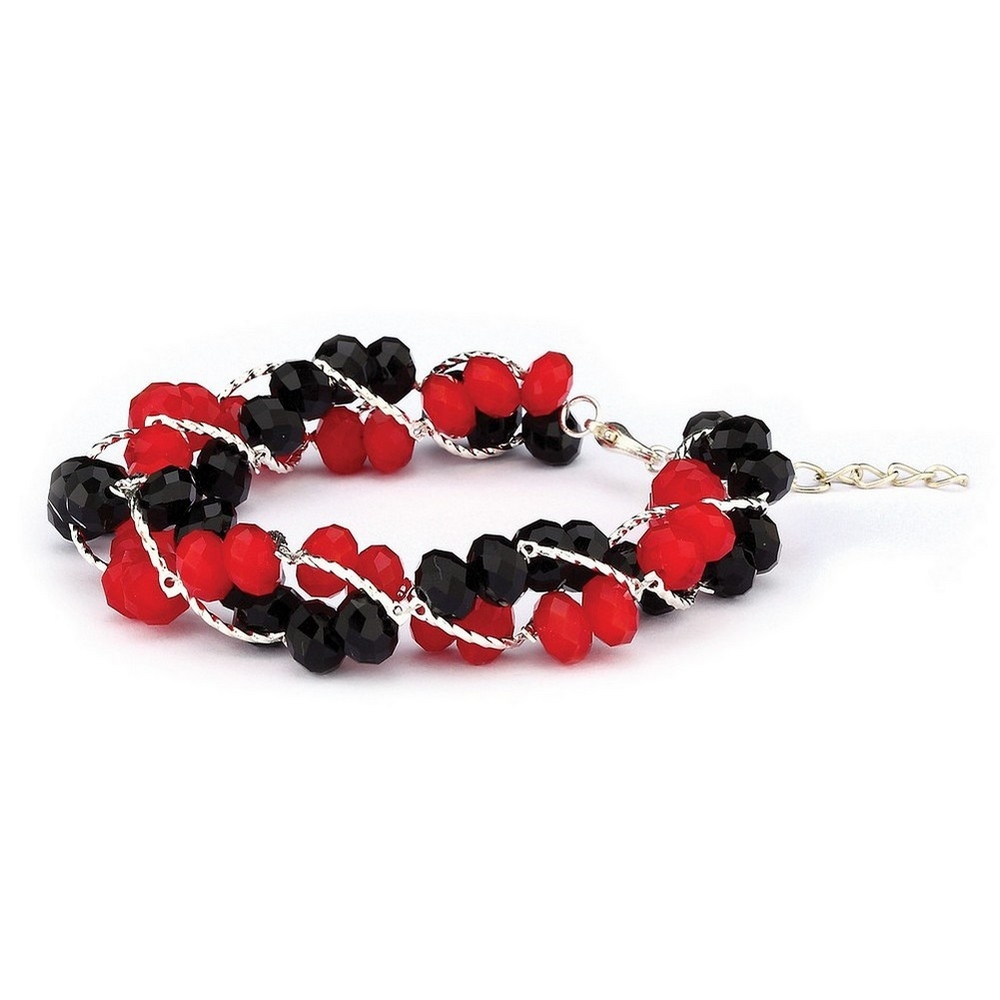Bracelet crystal glass faceted double bead black & red