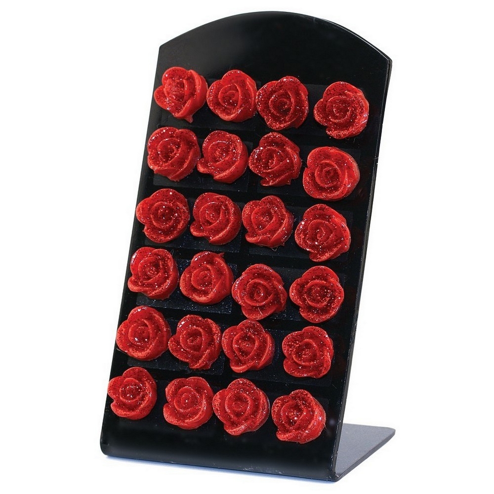 Stud earring resin rose with dew drops red