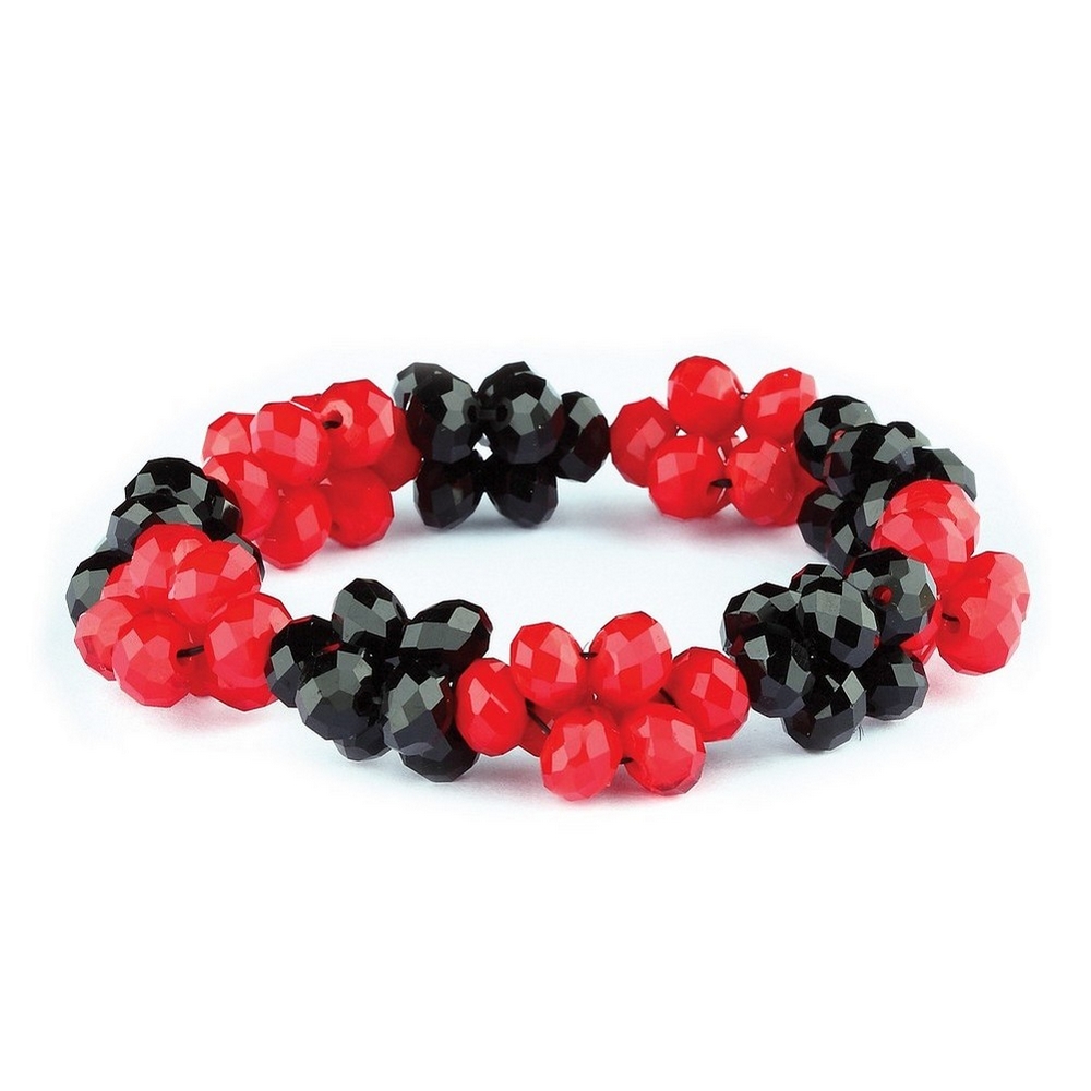 Bracelet glass faceted 8mm bead cluster black & red