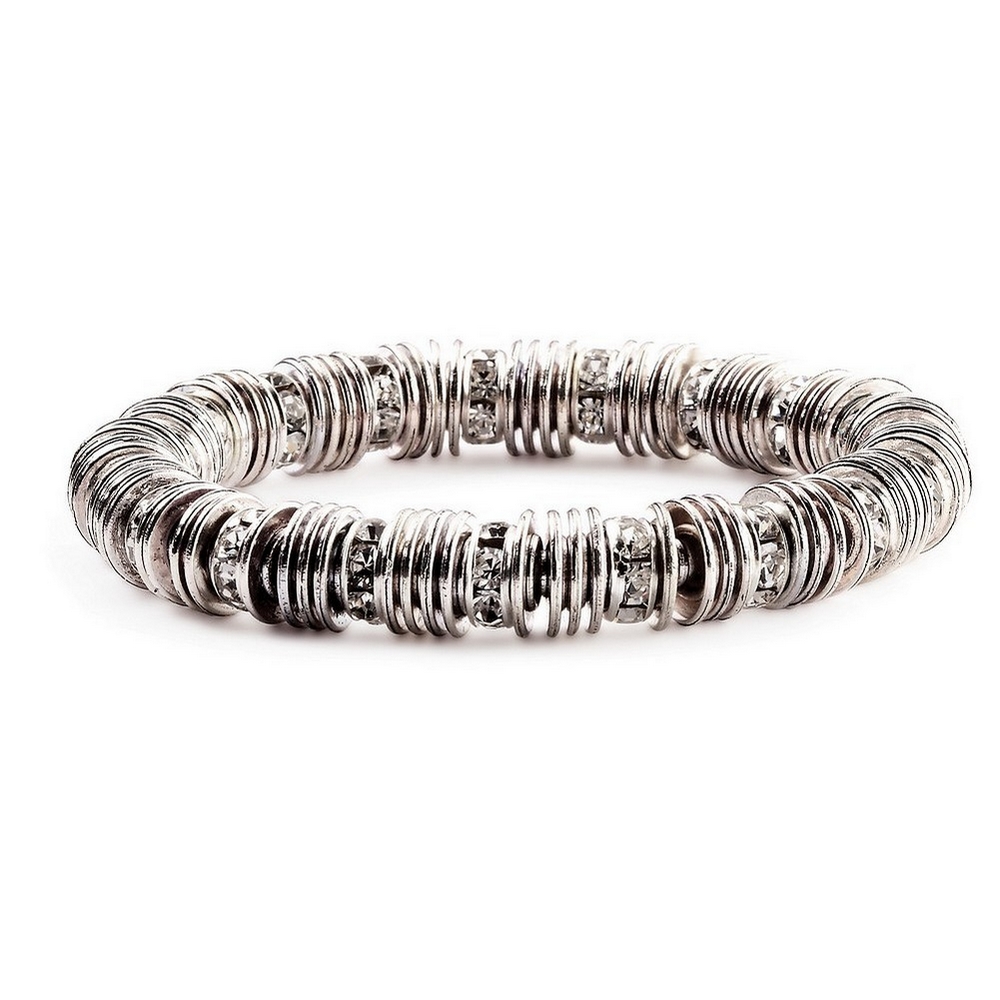 Bracelet discs with clear rondelles 18cm silver & clear