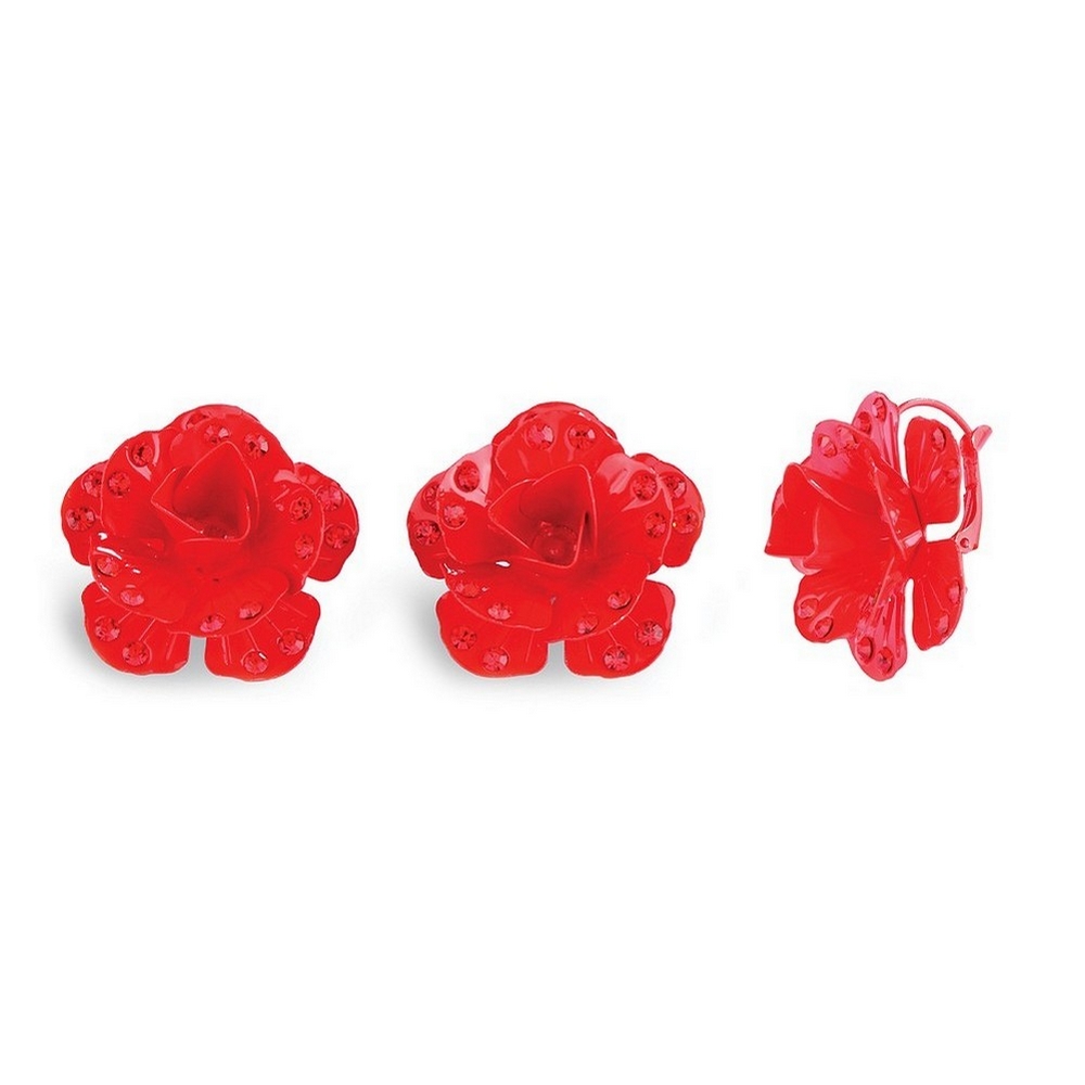 Drop earring crystal glass studded rose red