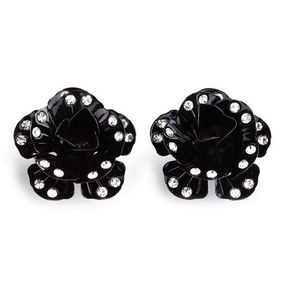 Stud & drop earring crystal glass studded rose black