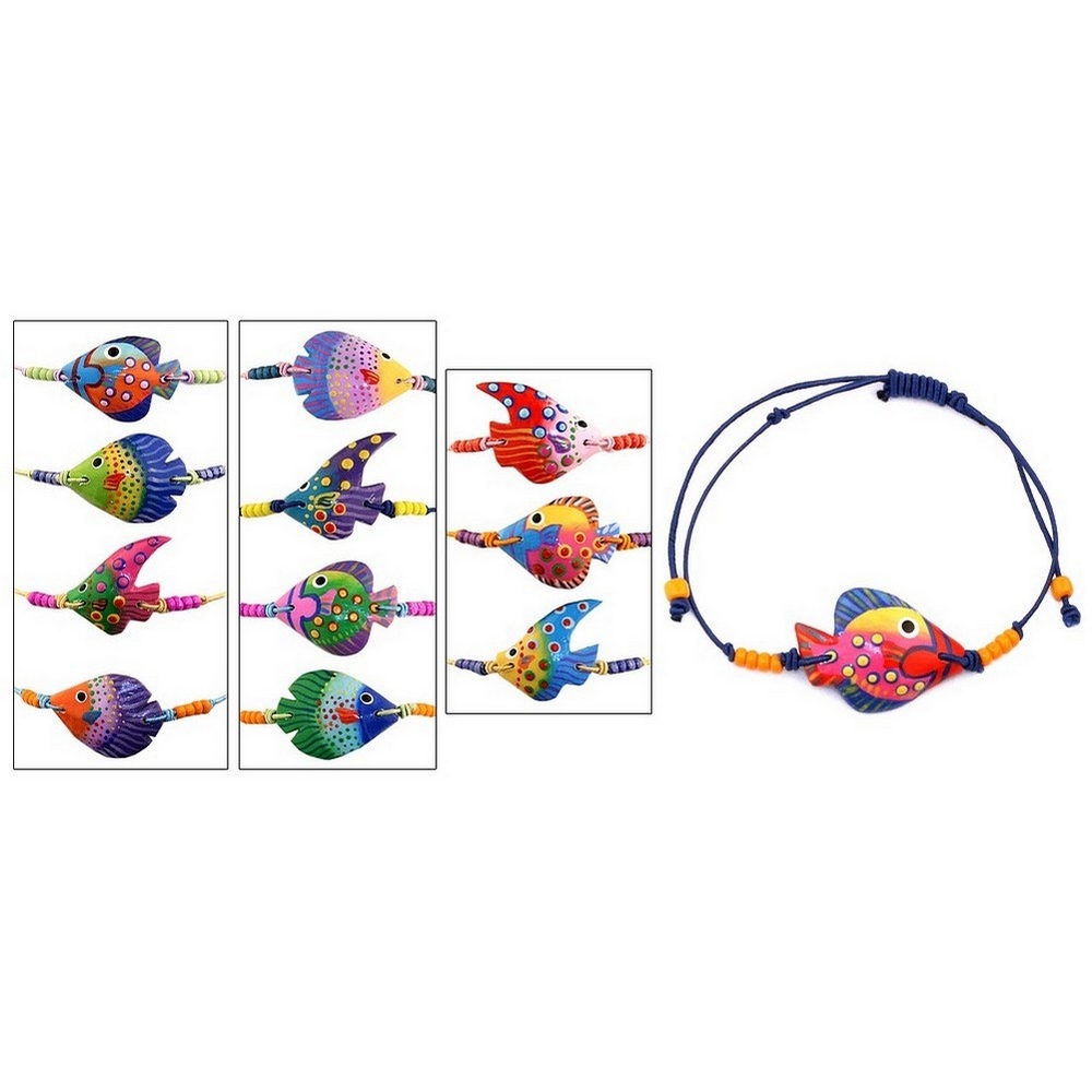 Bracelet wood & cord fish