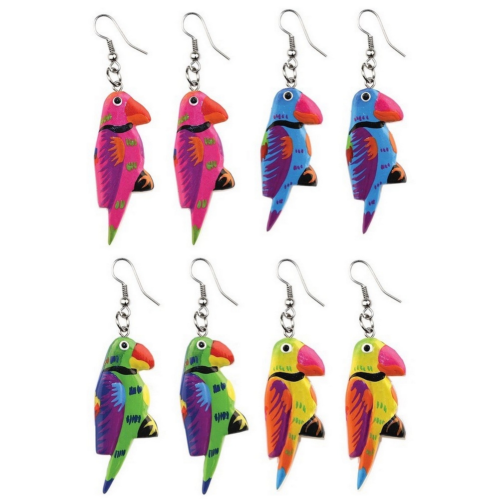 Drop earring wood parrot sitting