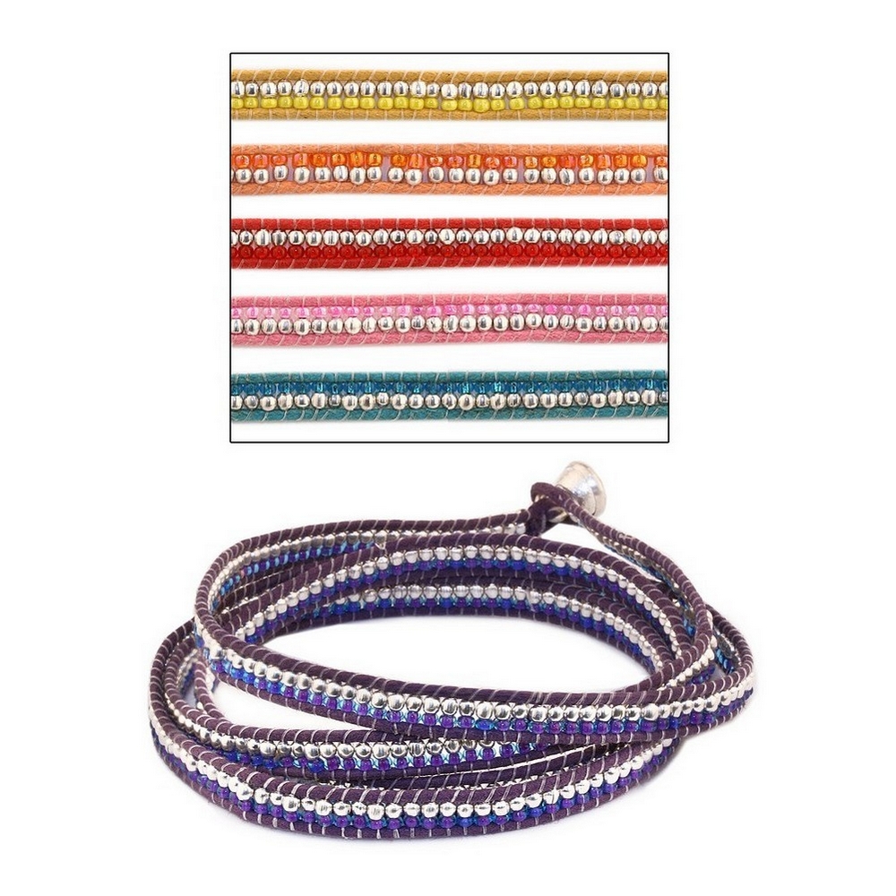 Bracelet cord & glass wrap round 2 tone 35cm