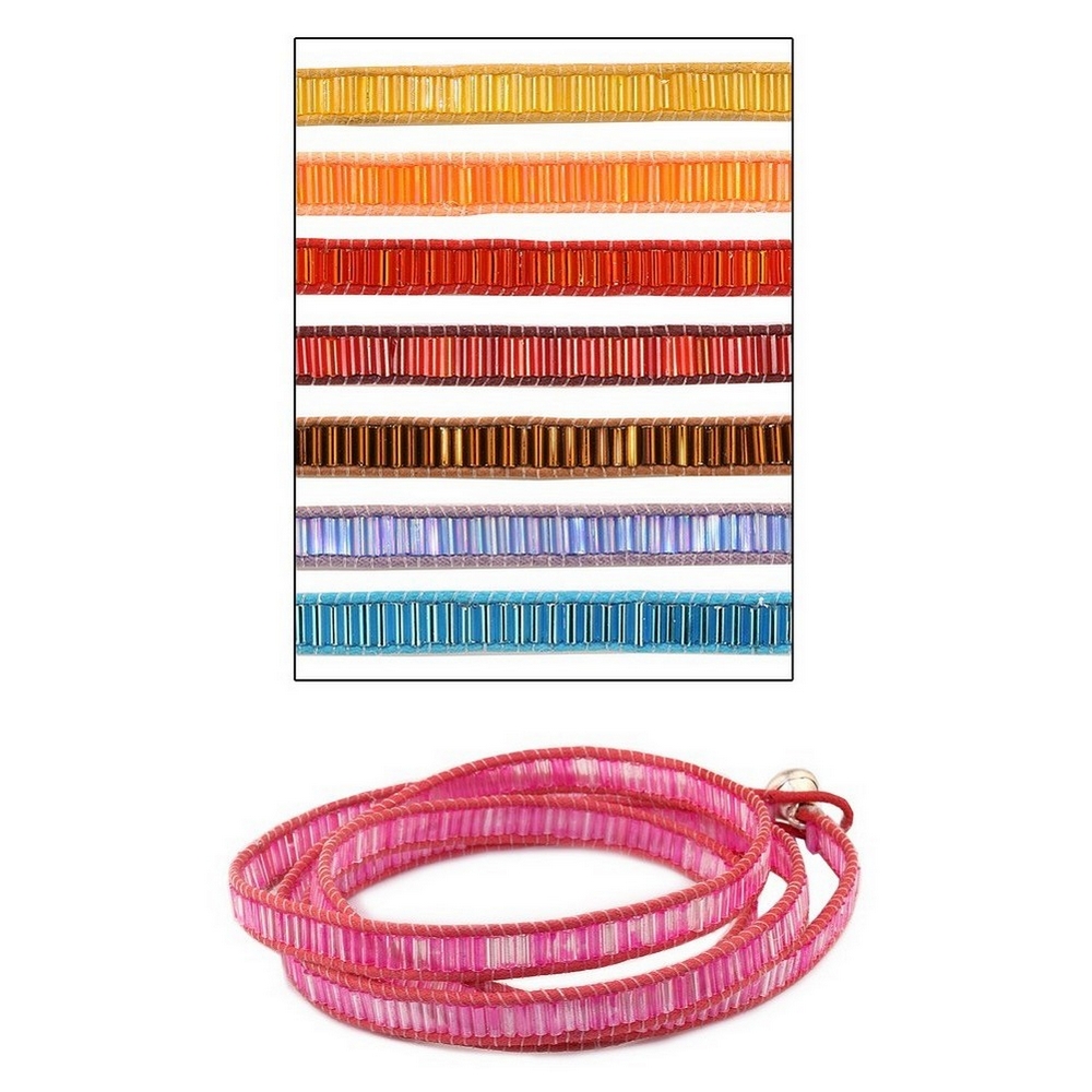 Bracelet glass wrap round bugle bead 35cm Assorted Colours