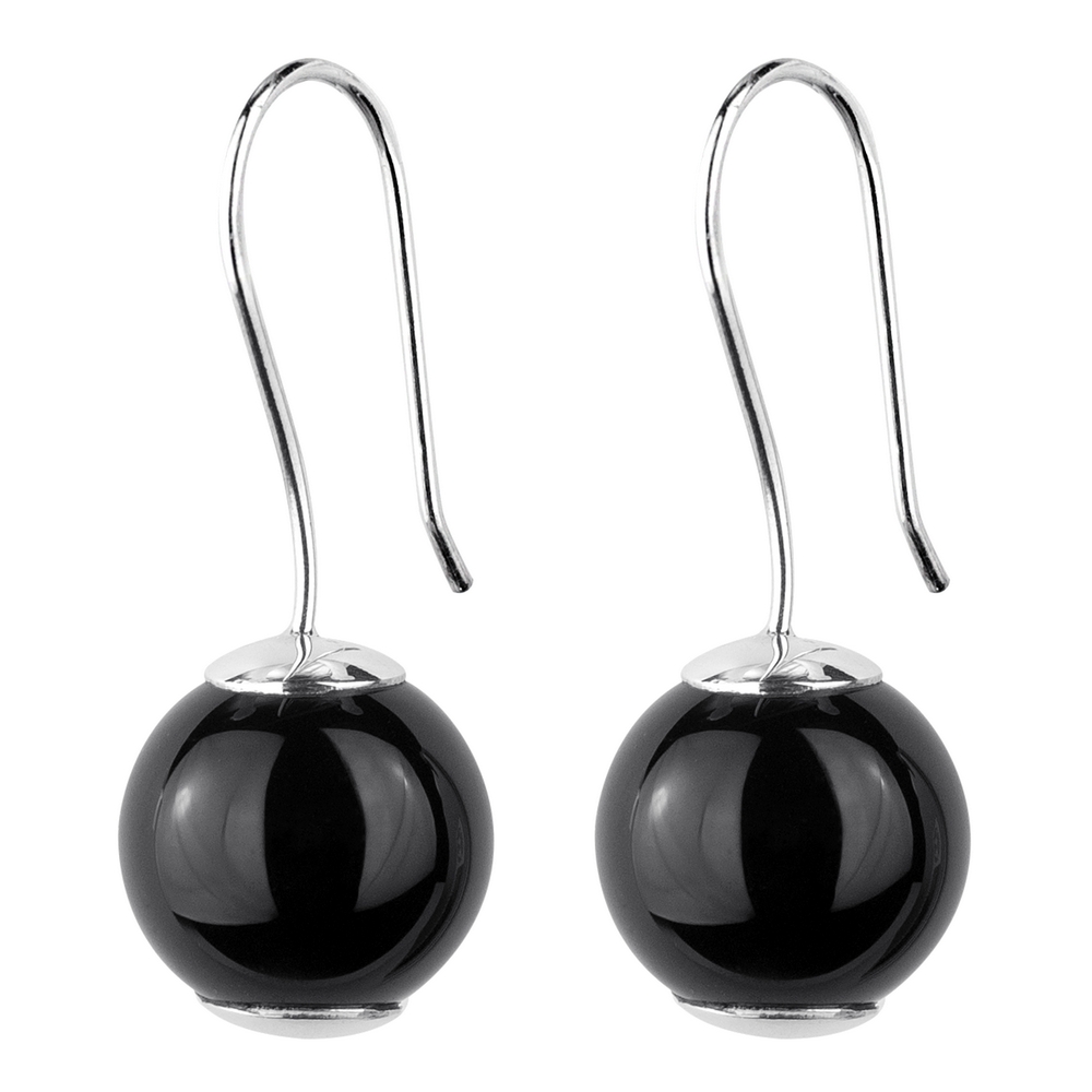 Drop earring 925 silver & black onyx ball