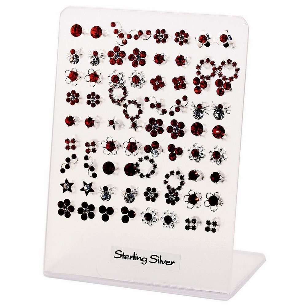 Stud earring 925 silver & crystal glass assorted delicate designs red
