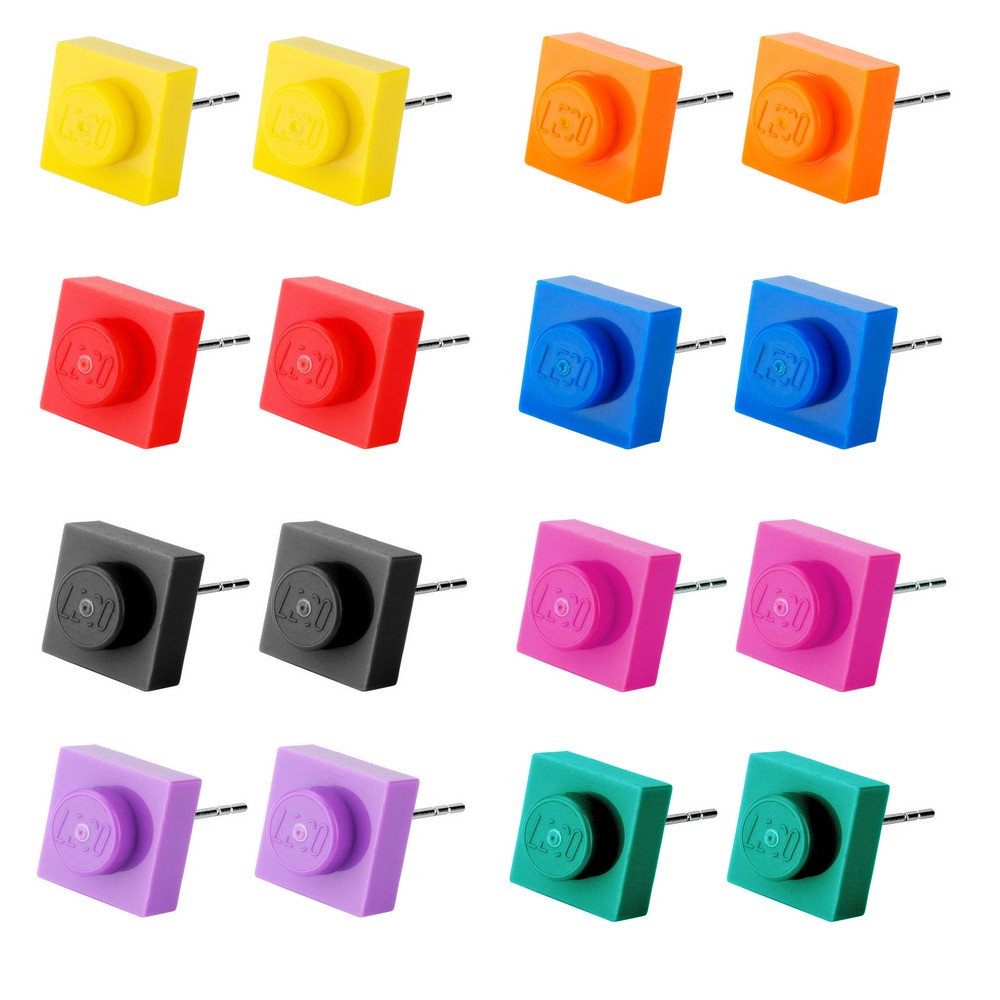 Stud earring resin single plate lego assorted colours