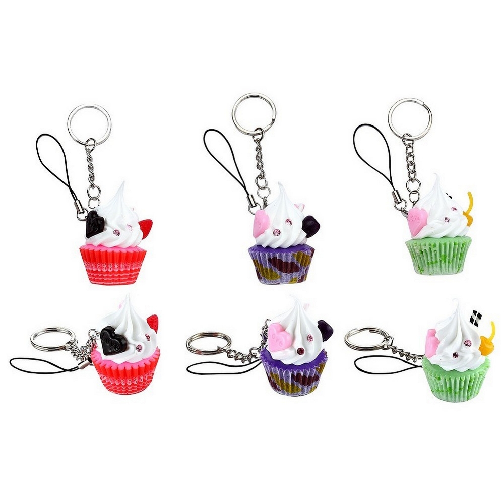 Keyring resin luxury cupcake with cream & fruit Assorted Colours