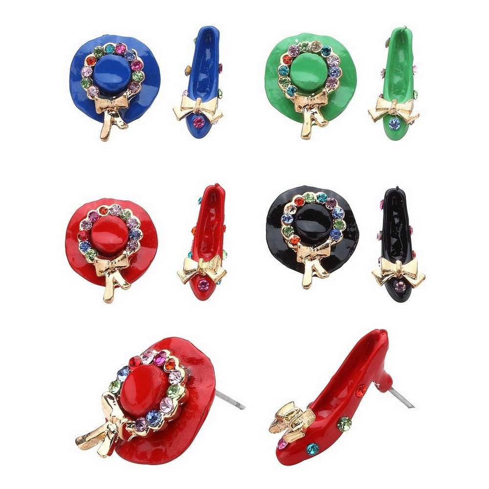 Stud earring enamel hat & shoe