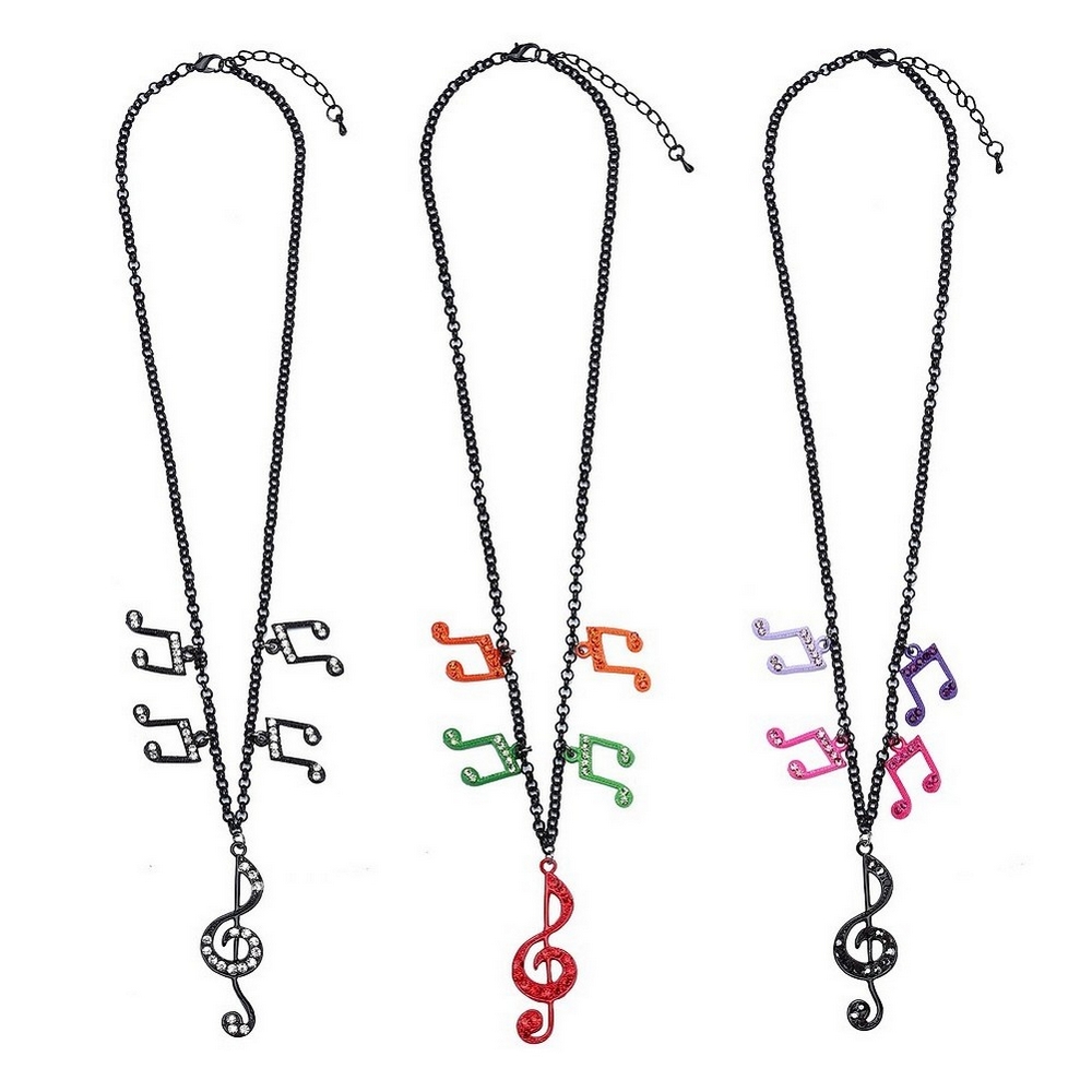 Necklace with a pendant crystal glass 50cm chain & 55x18mm music notes