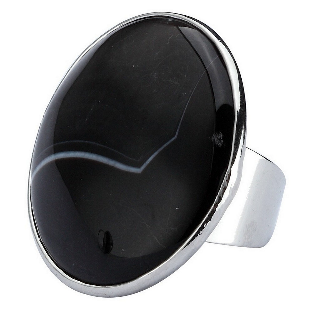 Ring stone striated agate 35mm circle black