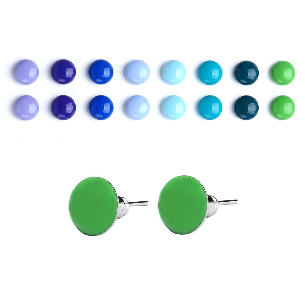 Stud earring resin pearlised bead assorted blue & green