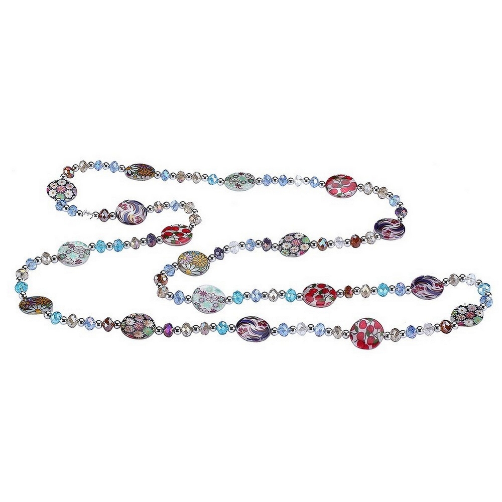 String of pearls crystal glass & mother of pearl floral print 120cm