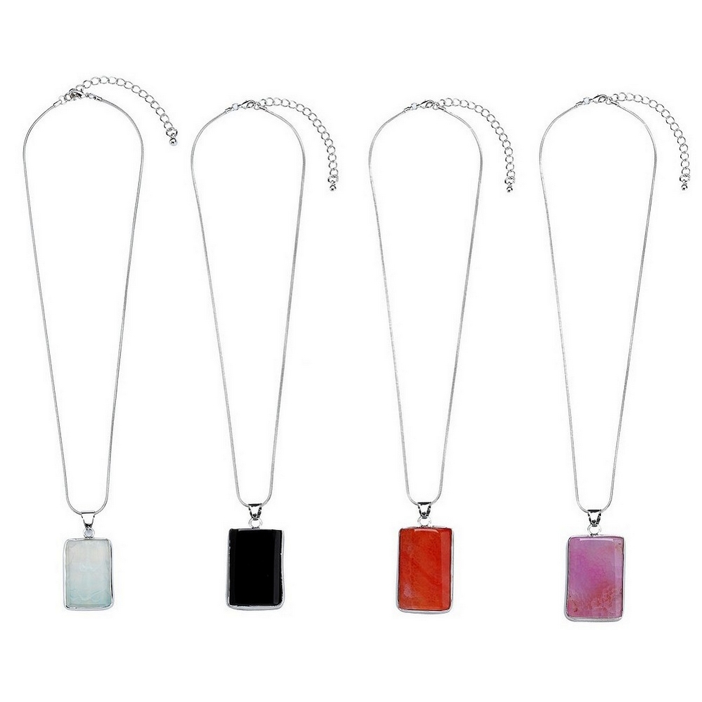 Necklace with a pendant agate stone rectangular stone assorted colours