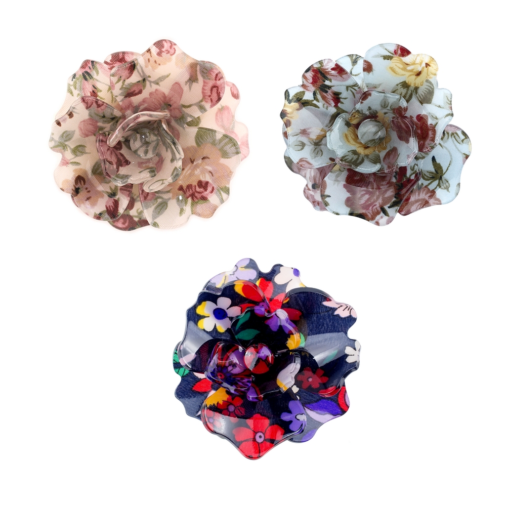 Brooch acrylic floral print flower assorted colours