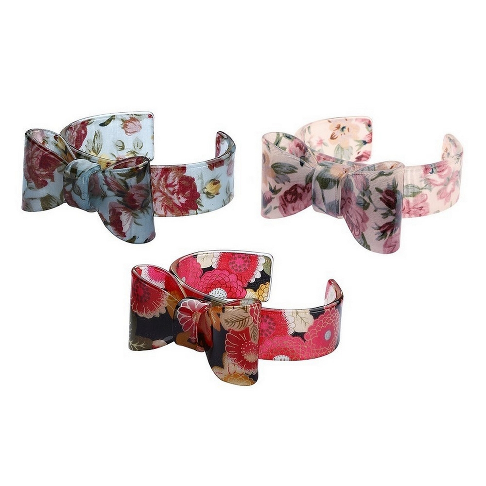 Bangle acrylic floral print bow 20mm multicoloured