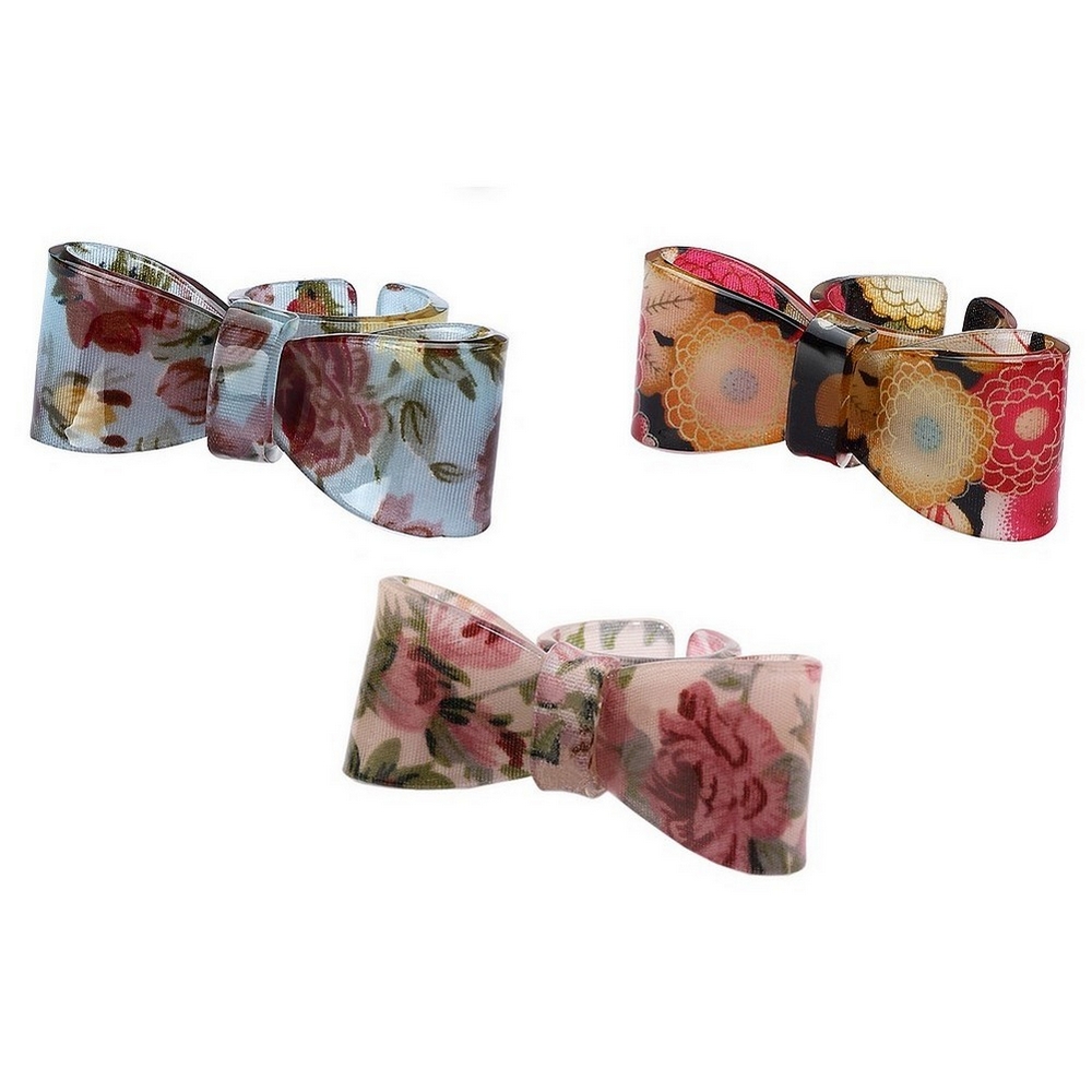 Ring acrylic floral print bow multicoloured