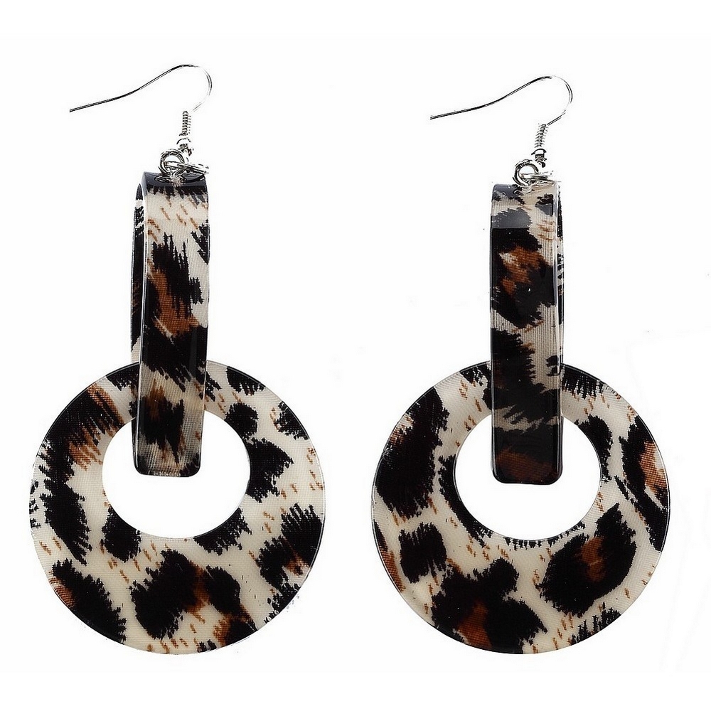 Drop earring acrylic animal print bar with 22x45mm disc