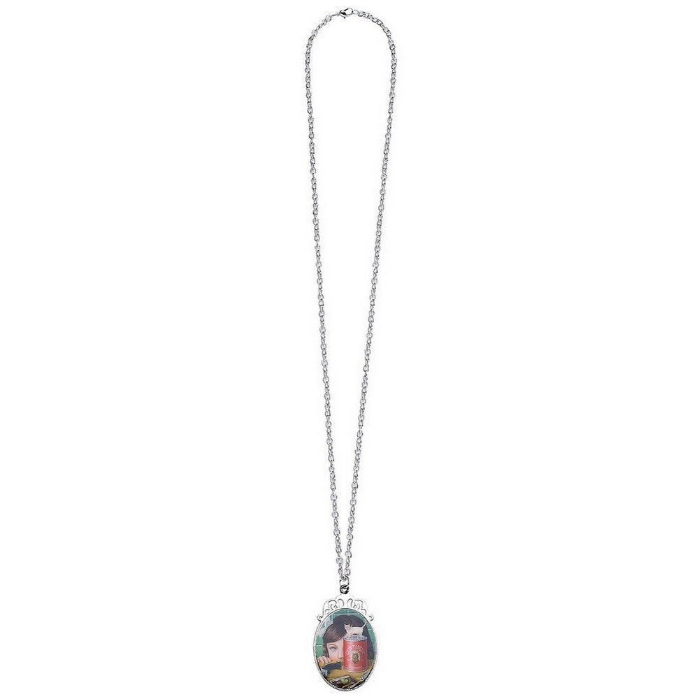 'Any length' necklace with a pendant 70cm chain & oval with girl & cats detail