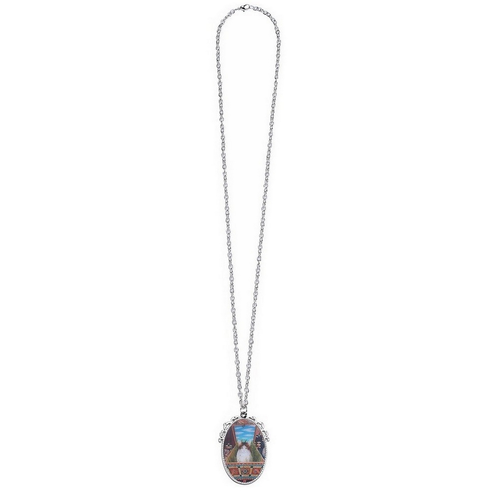 'Any length' necklace with a pendant 70cm chain & oval with cat & window detail