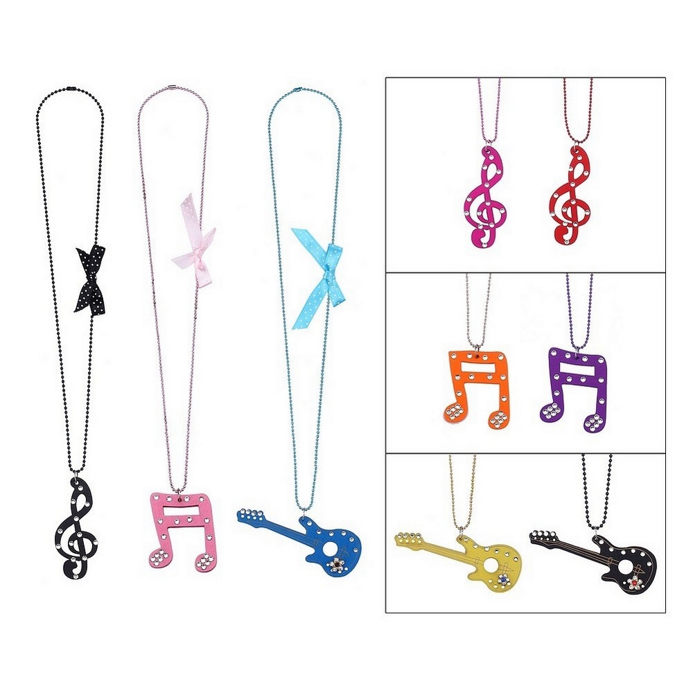 Necklace with a pendant wood guitar musical note & treble clef