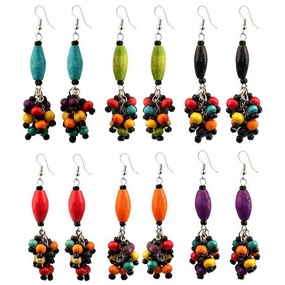 Drop earring wood bunch bead