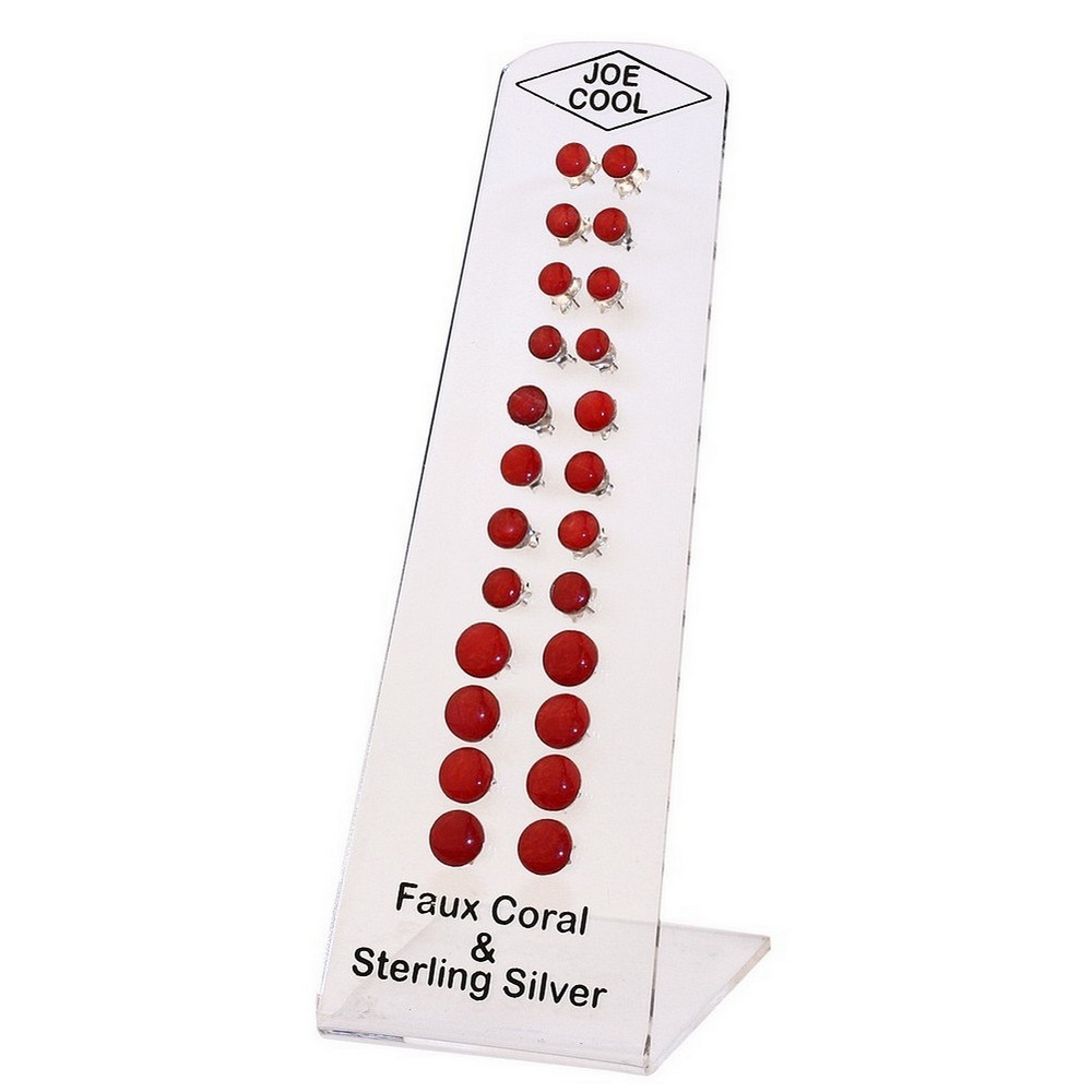 Stud earring 925 silver assorted 5 & 6 & 8 mm coral pink