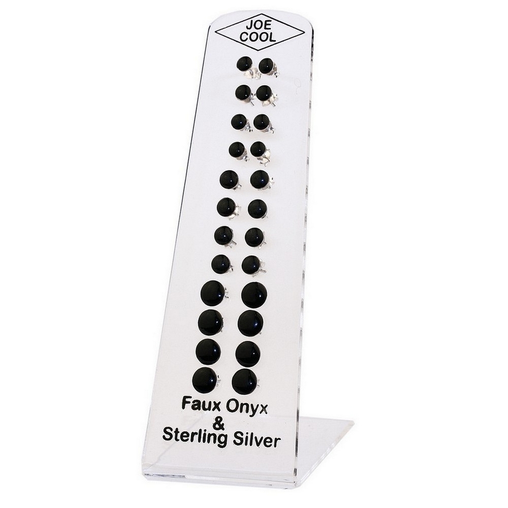 Stud earring 925 silver faux onyx 568mm with acrylic board