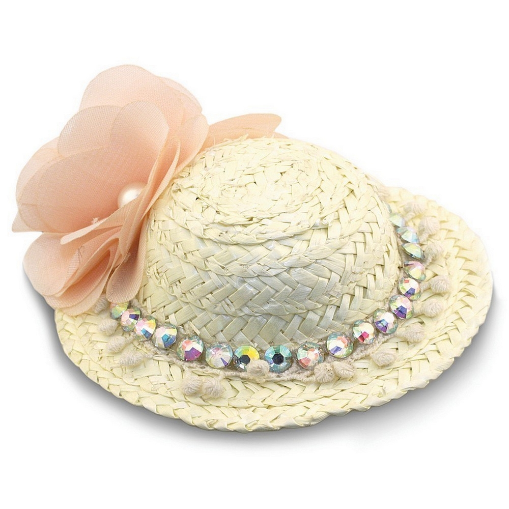 Hairwear raffia bonnet with diamante on crocodile clip 100mm