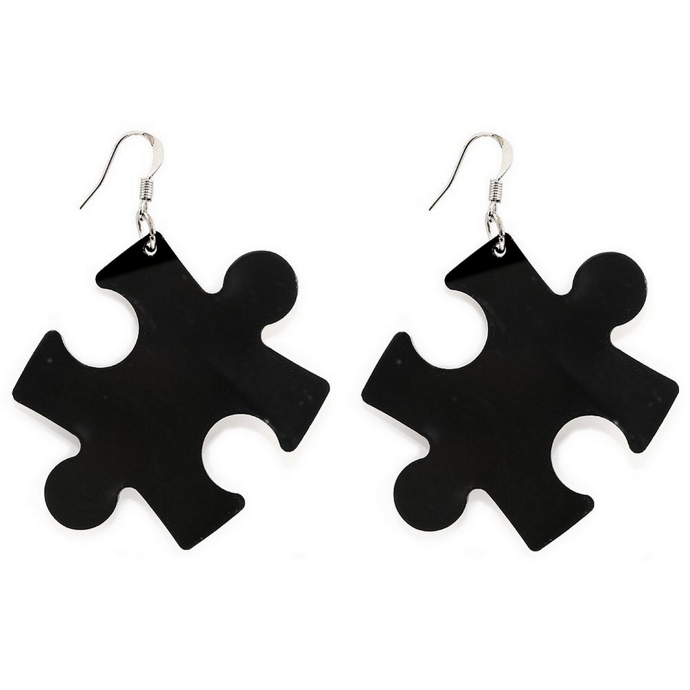 Drop earring jigsaw large 53mm black