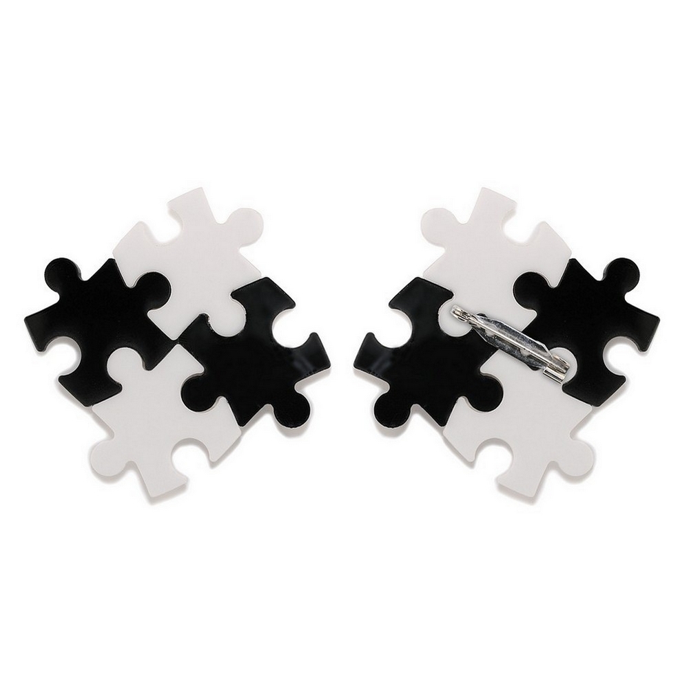 Brooch acrylic 4 piece jigsaw black & white