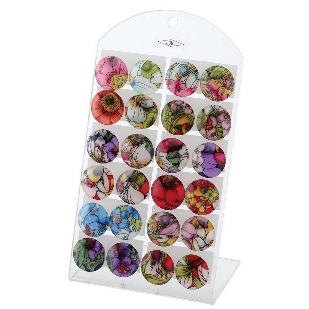 Stud earring acrylic disc with floral design