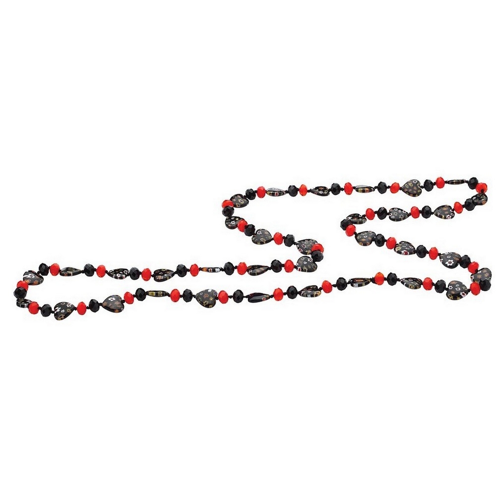Bead string necklace millefiori glass & crystal glass heart beads 120cm