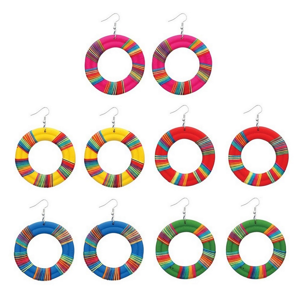 Drop earring wood rainbow threading
