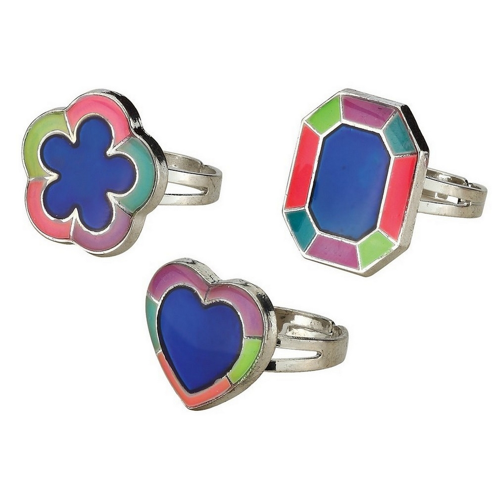 Ring mood ring heart flower and rectangle multicoloured