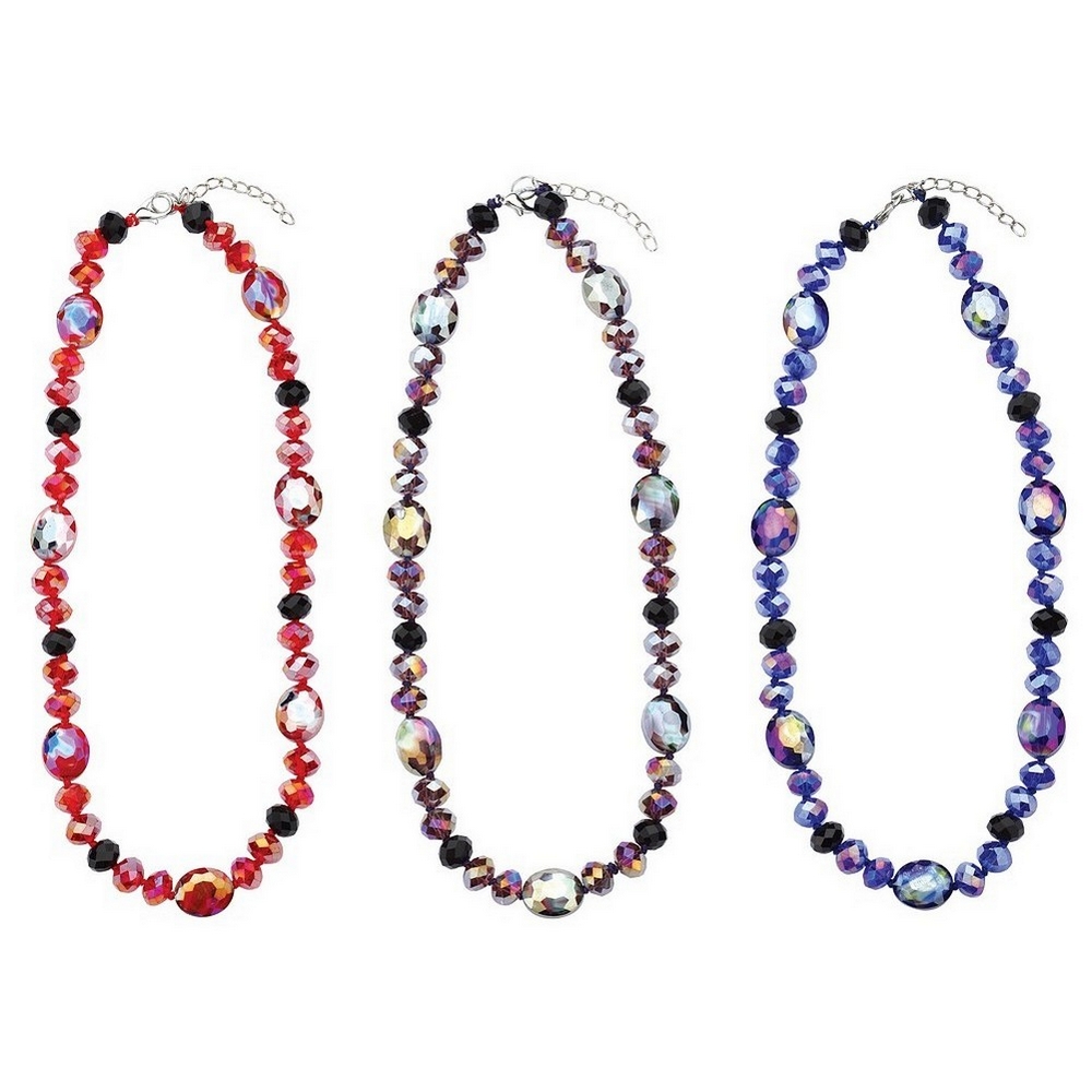 Bead string necklace crystal glass oval and faceted beads 45cm