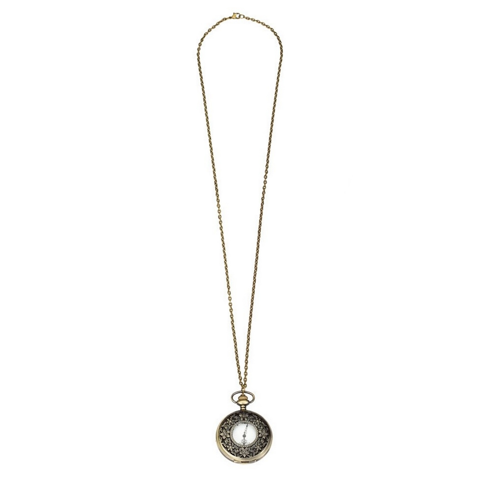 Necklace with a pendant low relief flower fob watch with 80 cm chain bronze
