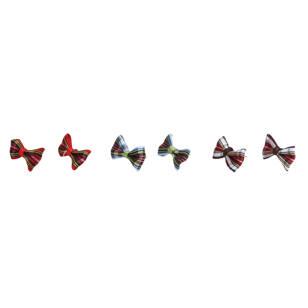 Stud earring cotton tartan bow assorted colours