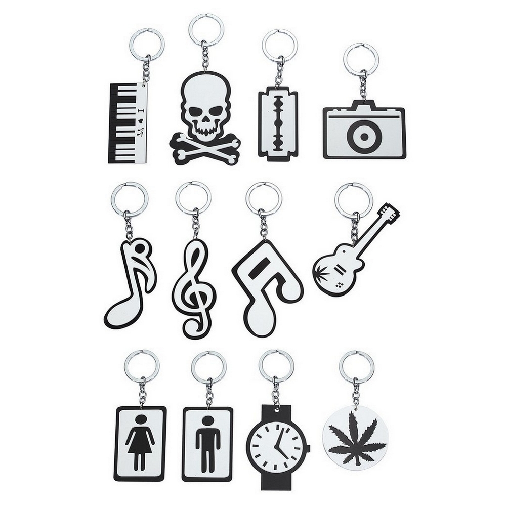 Keyring acrylic keyrings assorted design fobs 44x68mm black & white