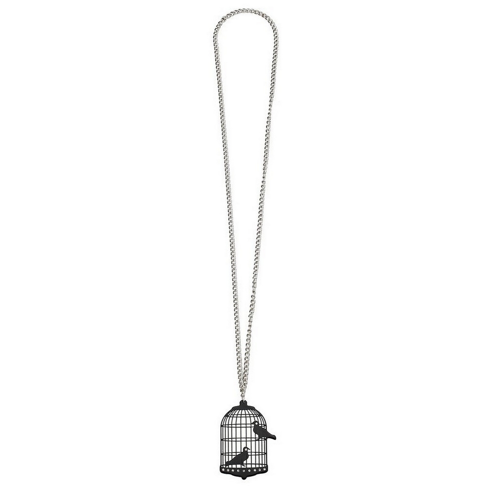 Necklace with a pendant acrylic & crystal glass bird cage with mirror on the reverse 80cm