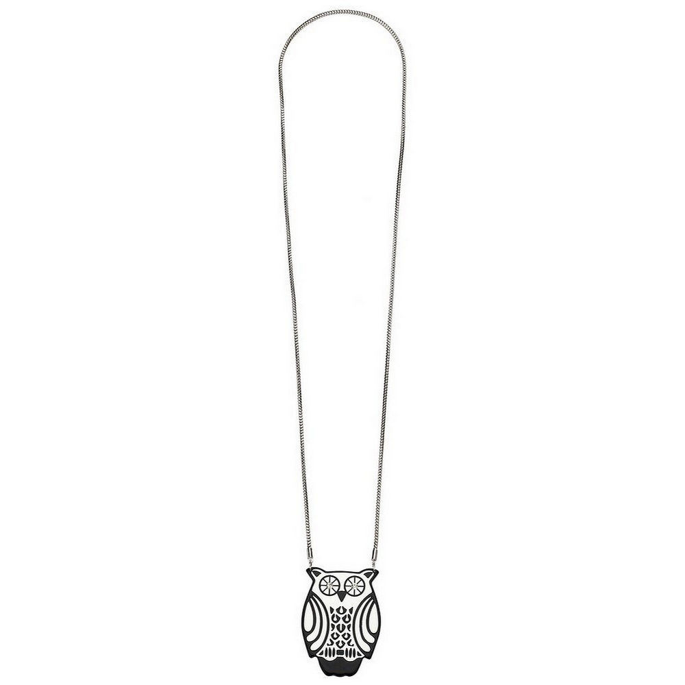 Necklace with a pendant acrylic & crystal glass owl with mirror on the reverse 80cm